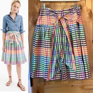 J. CREW G5031 Rainbow Gingham Tie-Front Skirt $118 EUC 6